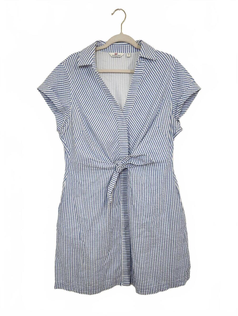 Vineyard Vines Women's Blue and White Striped Cotton Dress Size 16